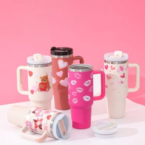 40 oz Insulated Tumbler with Handle & Straw – Stainless Steel Travel Mug